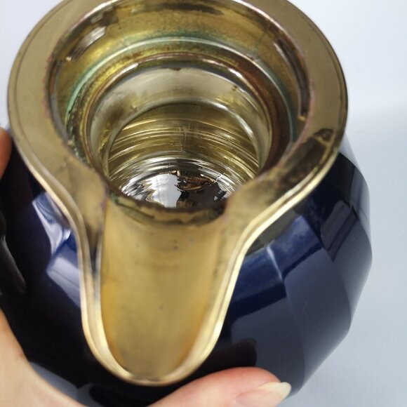 Vintage Insulated Coffee  Carafe Thermal Glass Flask Metallic Blue & Gold Retro - Picture 16 of 16